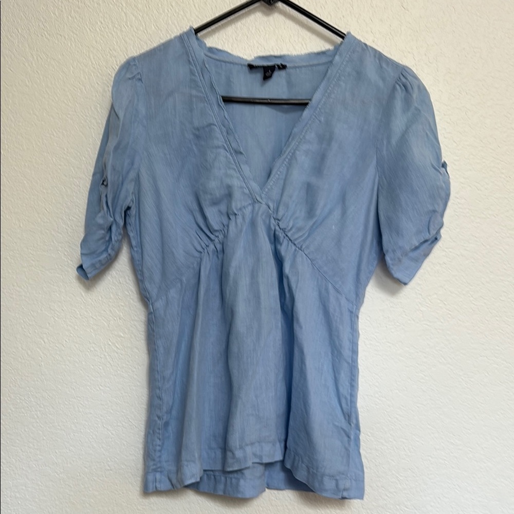 Women's Light Blue V-Neck Top
